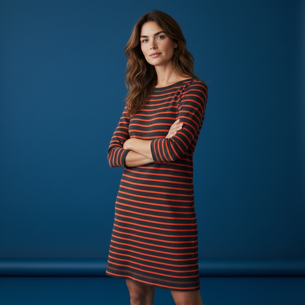 Lands' End Striped Sweater Size S Red Black 3/4 Sleeve